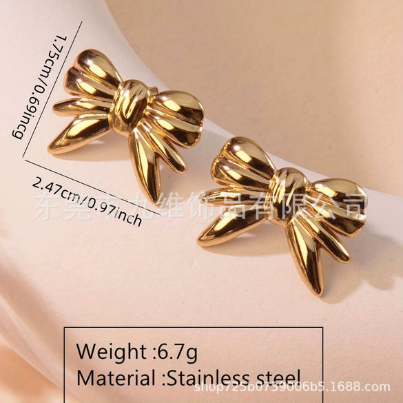 Wholesale Stainless Steel Bow Earrings Electroplated Trendy Style For Women