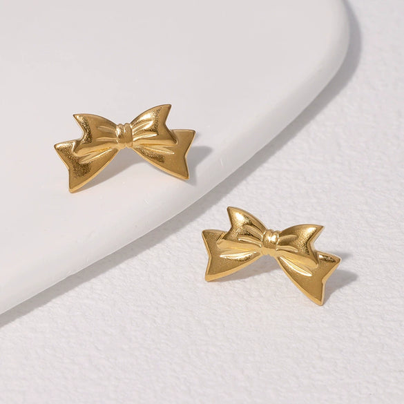 Wholesale Stainless Steel Bow Earrings Goldplated Minimalist Style