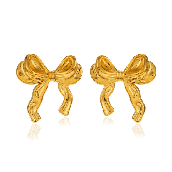 Wholesale Stainless Steel Bow Earrings 18K Gold Plated Hip Hop Style For Women