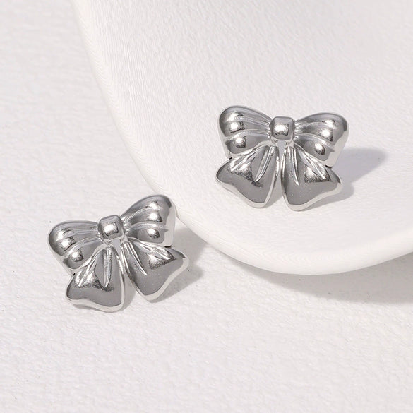 Wholesale Stainless Steel Bow Earrings Minimalist Style Gold Plated