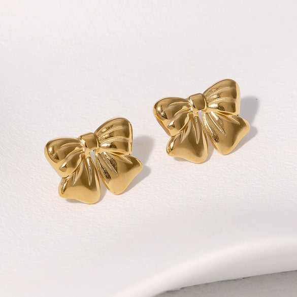 Wholesale Stainless Steel Bow Earrings Minimalist Style Gold Plated