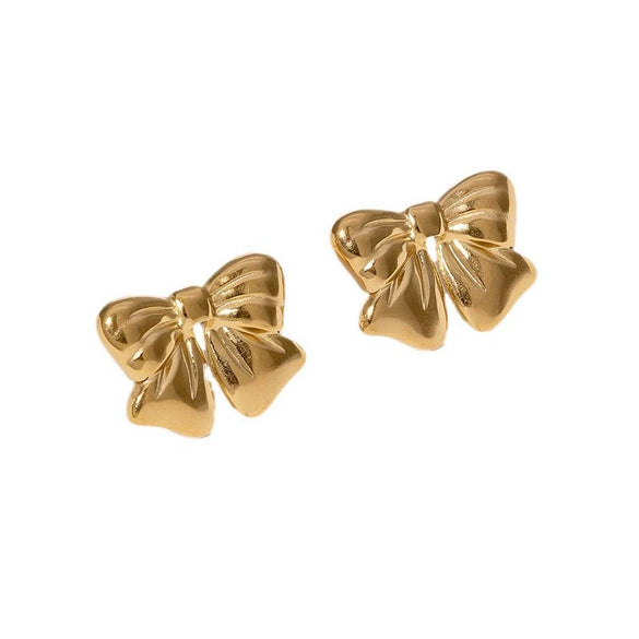 Wholesale Stainless Steel Bow Earrings Minimalist Style Gold Plated