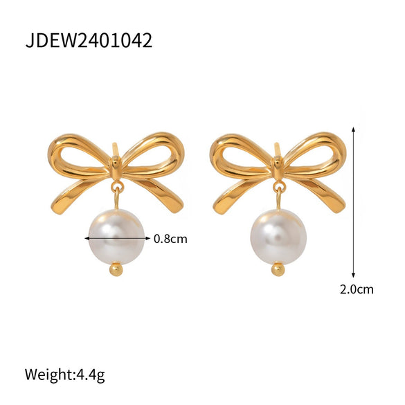 Wholesale Stainless Steel Bow Earrings With Geometric Design And Electroplating For Women