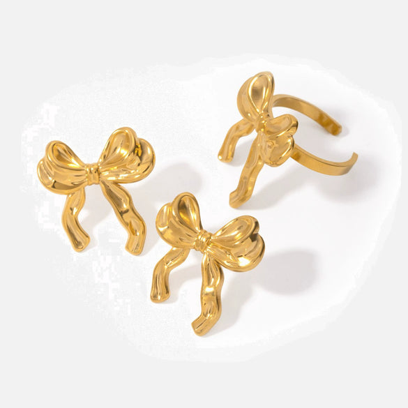 Wholesale Stainless Steel Bow Earrings With 18K Gold Electroplating Fashionable And Stylish For Women