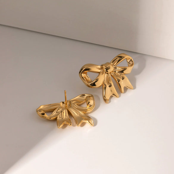 Wholesale Stainless Steel Bow Earrings With 18K Gold Electroplating For Women