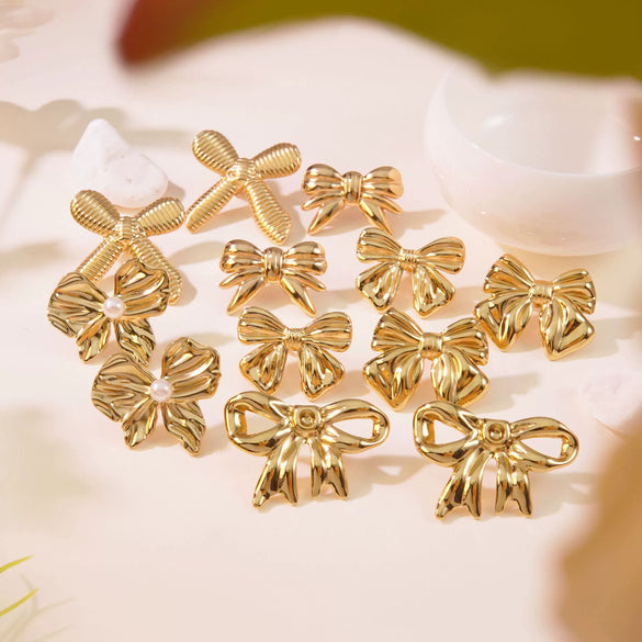 Wholesale Stainless Steel Bow Earrings With Simple Design And Polish Finish For Women