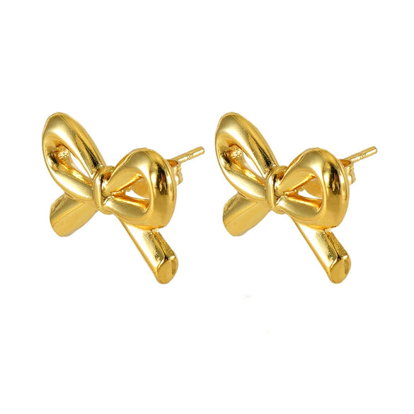 Wholesale Stainless Steel Bow Fashion Women's Earrings With Electroplating