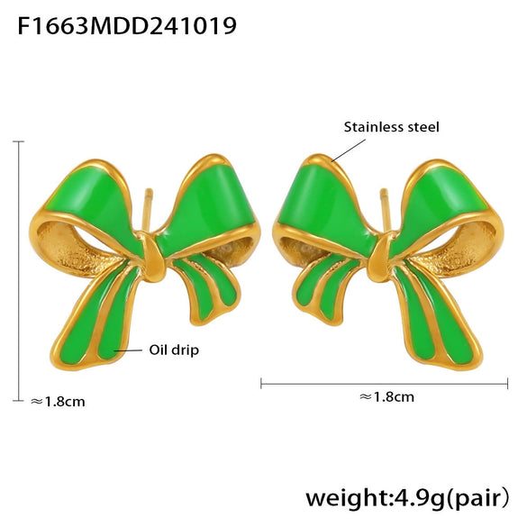 Wholesale Stainless Steel Bow Geometric Earrings With Oil Painting Texture And Electroplating For Women