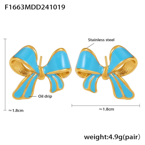 Wholesale Stainless Steel Bow Geometric Earrings With Oil Painting Texture And Electroplating For Women