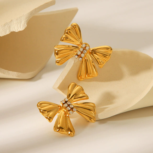 Wholesale Stainless Steel Bow Geometric Electroplated Women's Earrings