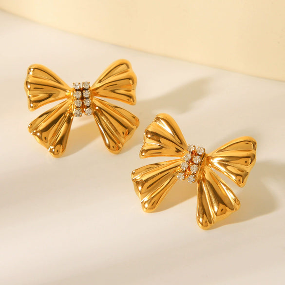 Wholesale Stainless Steel Bow Geometric Electroplated Women's Earrings
