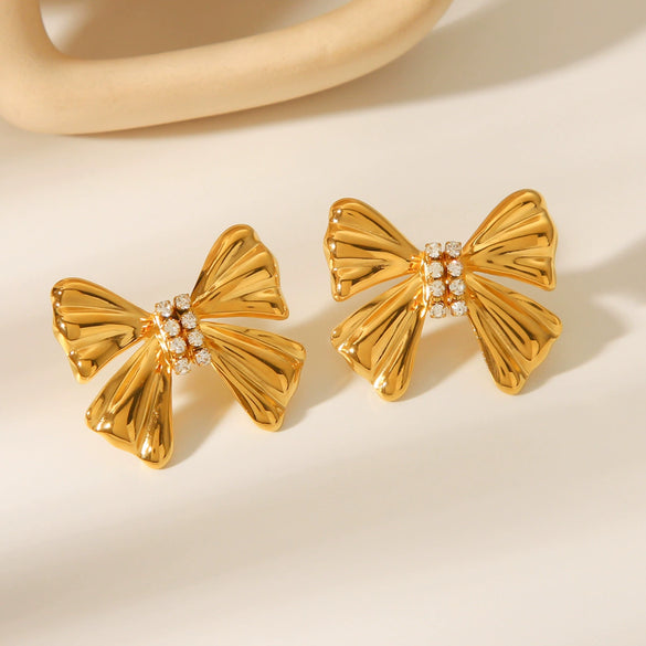 Wholesale Stainless Steel Bow Geometric Electroplated Women's Earrings