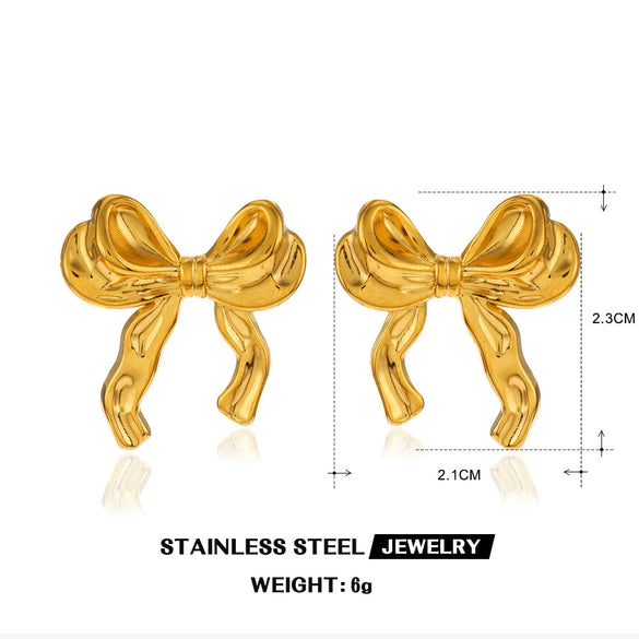 Wholesale Stainless Steel Bow Handmade 18K Goldplated Women's Earrings