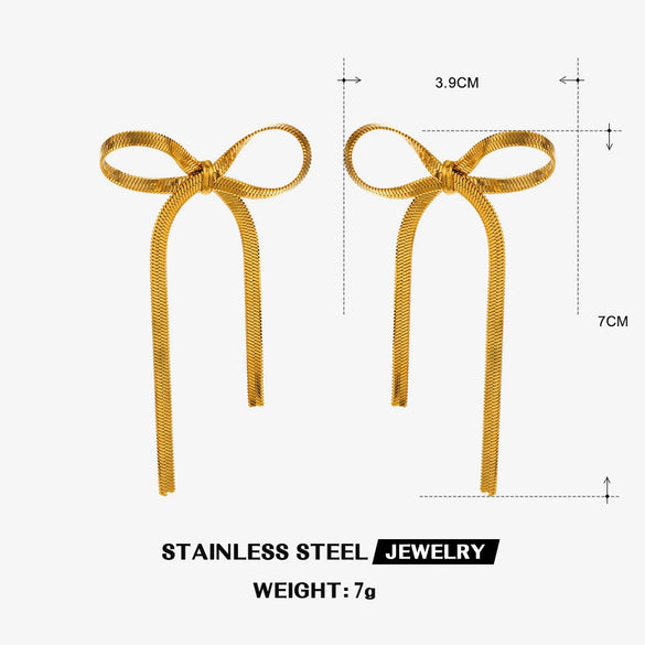 Wholesale Stainless Steel Bow Handmade 18K Goldplated Women's Earrings