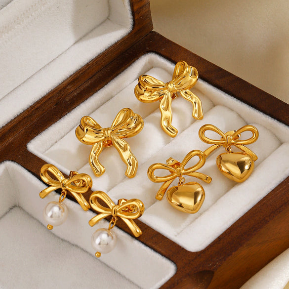 Wholesale Stainless Steel Bow Handmade 18K Goldplated Women's Earrings
