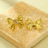 Wholesale Stainless Steel Bow Inlaid Zircon Earrings With Electroplating Treatment For Women