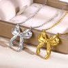 Wholesale Stainless Steel Bow Pendant Necklace With Electroplating Cute Cut Out Design For Women