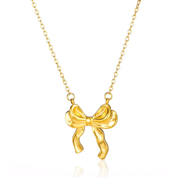 Wholesale Stainless Steel Bow Pendant Necklace With Electroplating Cute Cut Out Design For Women
