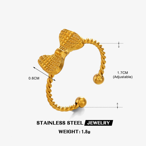 Wholesale Stainless Steel Bow Ring Ladies Style 18K Goldplated