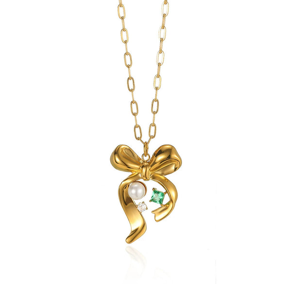 Wholesale Stainless Steel Bow Star Geometric Light Luxury Women's Necklace With Electroplating