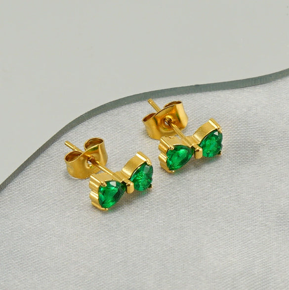 Wholesale Stainless Steel Bow Stud Earrings For Women Light Luxury Simple Style With Diamond Design
