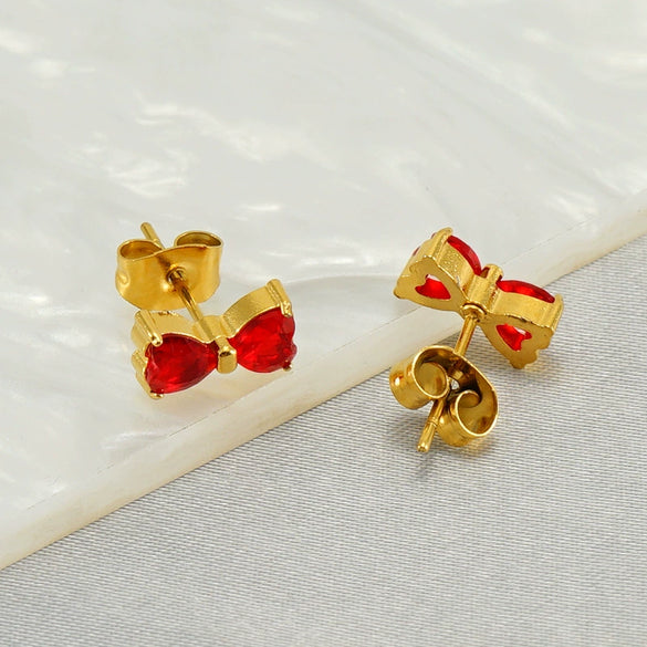 Wholesale Stainless Steel Bow Stud Earrings For Women Light Luxury Simple Style With Diamond Design