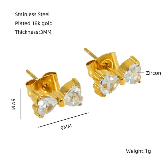 Wholesale Stainless Steel Bow Stud Earrings For Women Light Luxury Simple Style With Diamond Design