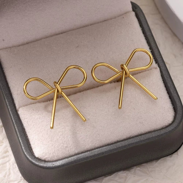Wholesale Stainless Steel Bow Tie Earrings For Women Electroplated Fashionable Normcore Style Jewelry