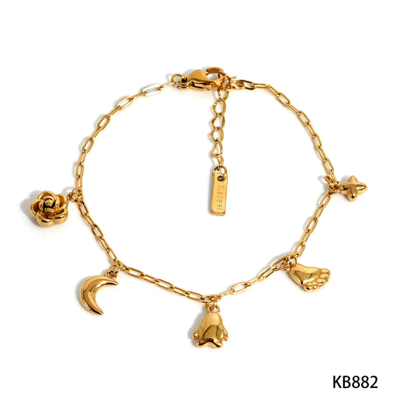 Wholesale Stainless Steel Bracelet And Necklace Set With Simple Animal Pendant In Penguin Paw Moon Flower Bear Pig Shapes Electroplated