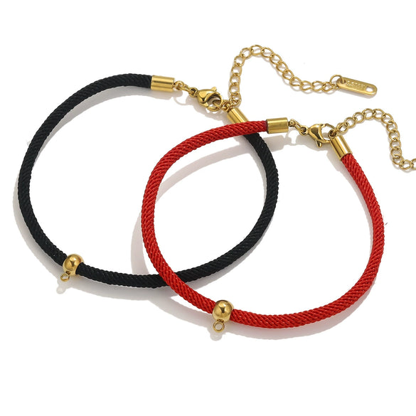 Wholesale Stainless Steel Bucket Lobster Buckle Thread Rope Bracelet With Tail Chain Electroplating Handmade Unisex Minimalist
