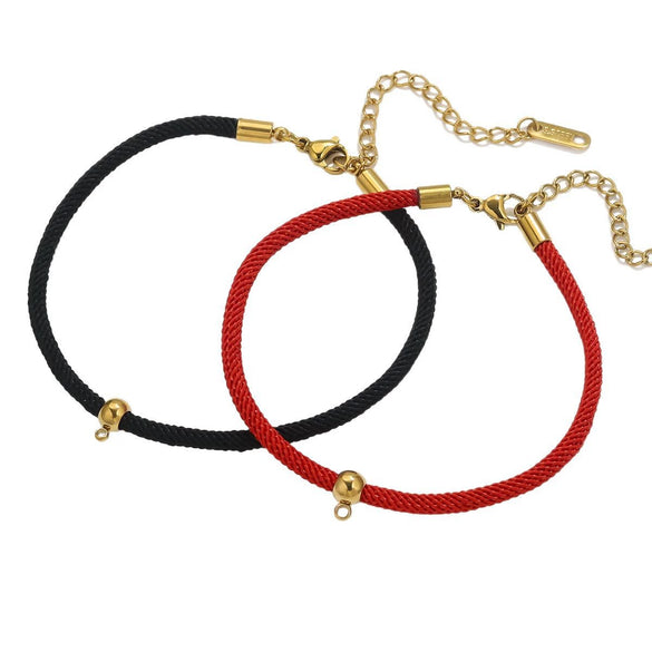 Wholesale Stainless Steel Bucket Lobster Buckle Thread Rope Bracelet With Tail Chain Electroplating Handmade Unisex Minimalist