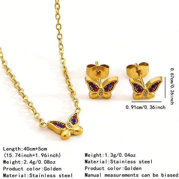 Wholesale Stainless Steel Butterfly And Dragonfly Patterned 18K Goldplated Necklace And Earrings Set For Women