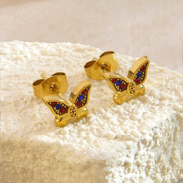 Wholesale Stainless Steel Butterfly And Dragonfly Patterned 18K Goldplated Necklace And Earrings Set For Women