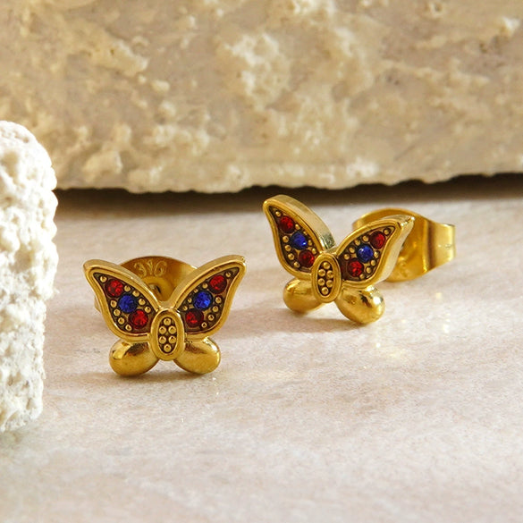 Wholesale Stainless Steel Butterfly And Dragonfly Patterned 18K Goldplated Necklace And Earrings Set For Women