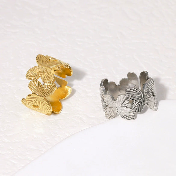 Wholesale Stainless Steel Butterfly Opening Adjustable Ring For Women With Niche Design And Animal Pattern And Electroplating Treatment