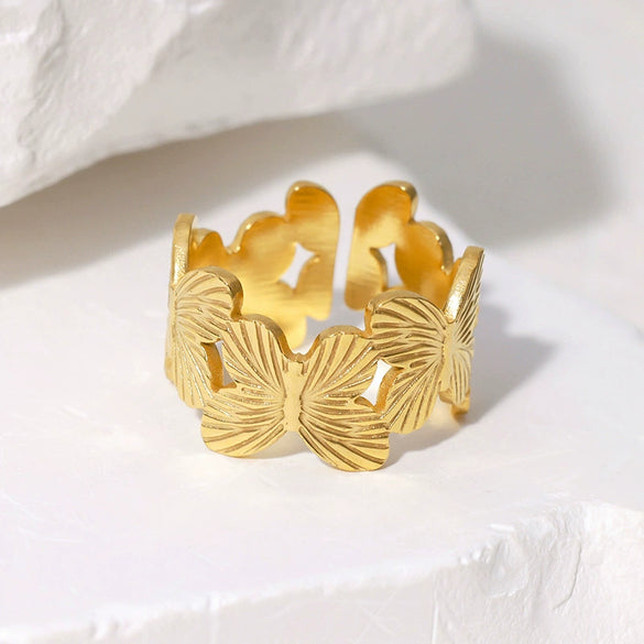 Wholesale Stainless Steel Butterfly Opening Adjustable Ring For Women With Niche Design And Animal Pattern And Electroplating Treatment