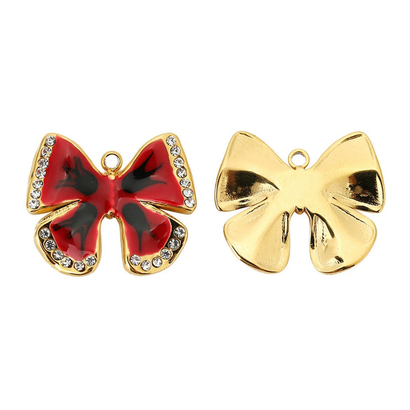Wholesale Stainless Steel Butterfly Single Hole Pendant Jewelry Accessories With Four Leaf Clover Pattern And Dripping Oil Design