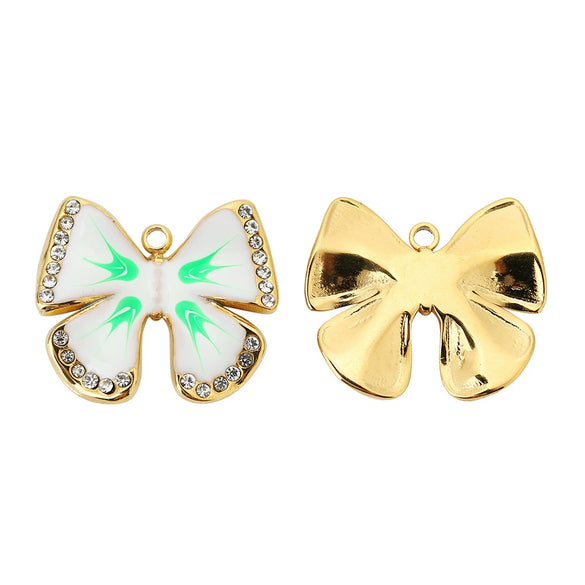 Wholesale Stainless Steel Butterfly Single Hole Pendant Jewelry Accessories With Four Leaf Clover Pattern And Dripping Oil Design