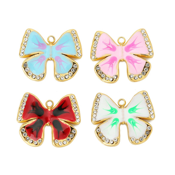 Wholesale Stainless Steel Butterfly Single Hole Pendant Jewelry Accessories With Four Leaf Clover Pattern And Dripping Oil Design