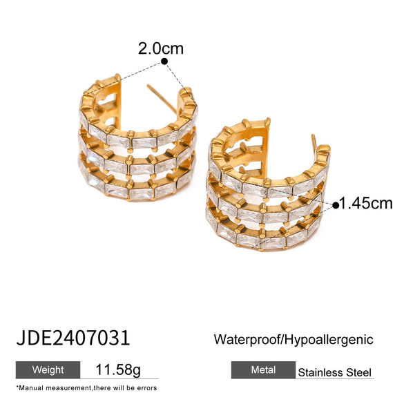Wholesale Stainless Steel C Shaped Earrings With Inlaid Zircon For Women Featuring Letters Numbers Text Design