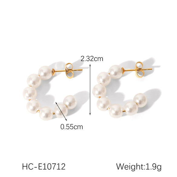 Wholesale Stainless Steel C Shaped Pearl Earrings For Women Geometric Style Electroplated