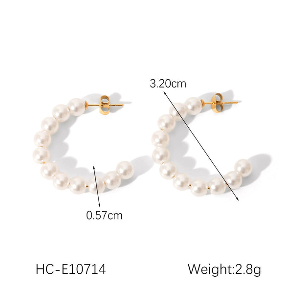 Wholesale Stainless Steel C Shaped Pearl Earrings For Women Geometric Style Electroplated