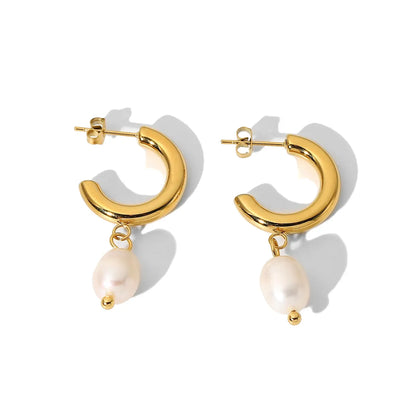 Fashion Geometric Plating Stainless Steel Pearl Gold Plated Earrings