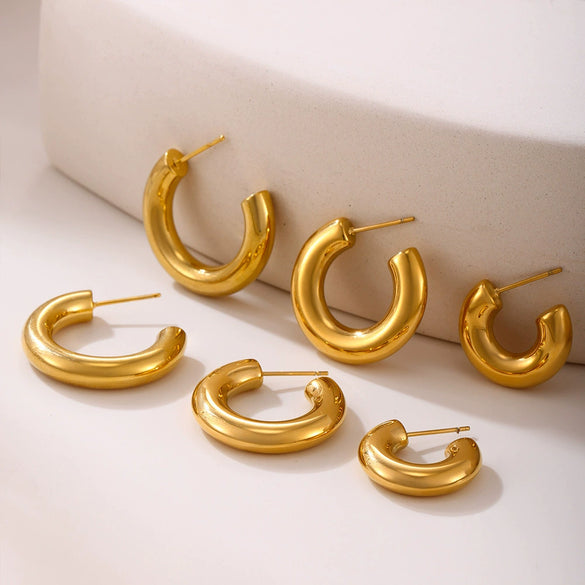 Wholesale Stainless Steel C Solid Earrings Pvd Plated 18K True Gold Color Light Luxury Geometric Style