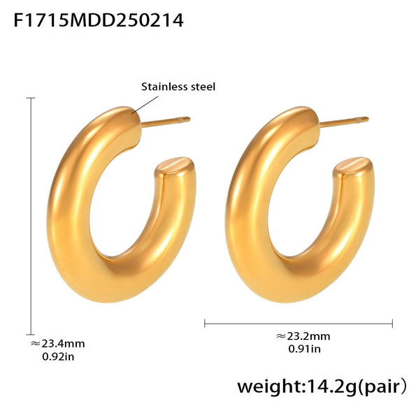 Wholesale Stainless Steel C Solid Earrings Pvd Plated 18K True Gold Color Light Luxury Geometric Style