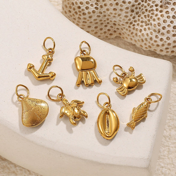 Wholesale 316L Stainless Steel Cartoon Animal Zodiac Inlaid Rhinestone Starfish Coconut Tree Pendant Necklace Bracelet Accessories Electroplated