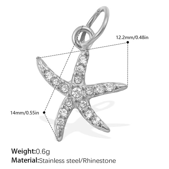 Wholesale 316L Stainless Steel Cartoon Animal Zodiac Inlaid Rhinestone Starfish Coconut Tree Pendant Necklace Bracelet Accessories Electroplated