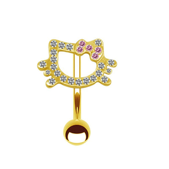 Wholesale Stainless Steel Cartoon Cat Head Belly Button Ring With Electroplating Treatment Unisex Style