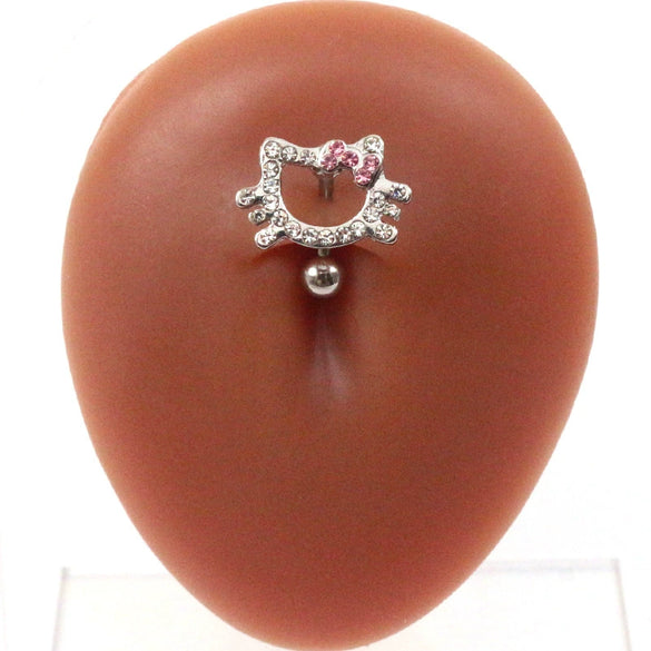 Wholesale Stainless Steel Cartoon Cat Head Belly Button Ring With Electroplating Treatment Unisex Style