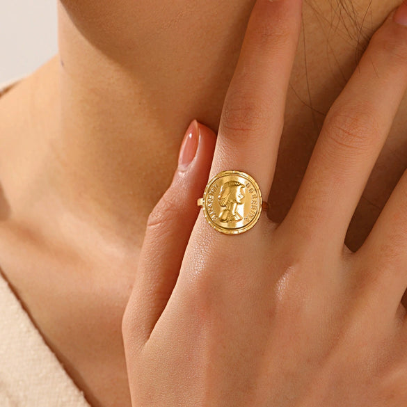 Wholesale Stainless Steel Cartoon Characters Retro Opening Adjustable Real Gold Plated Ring